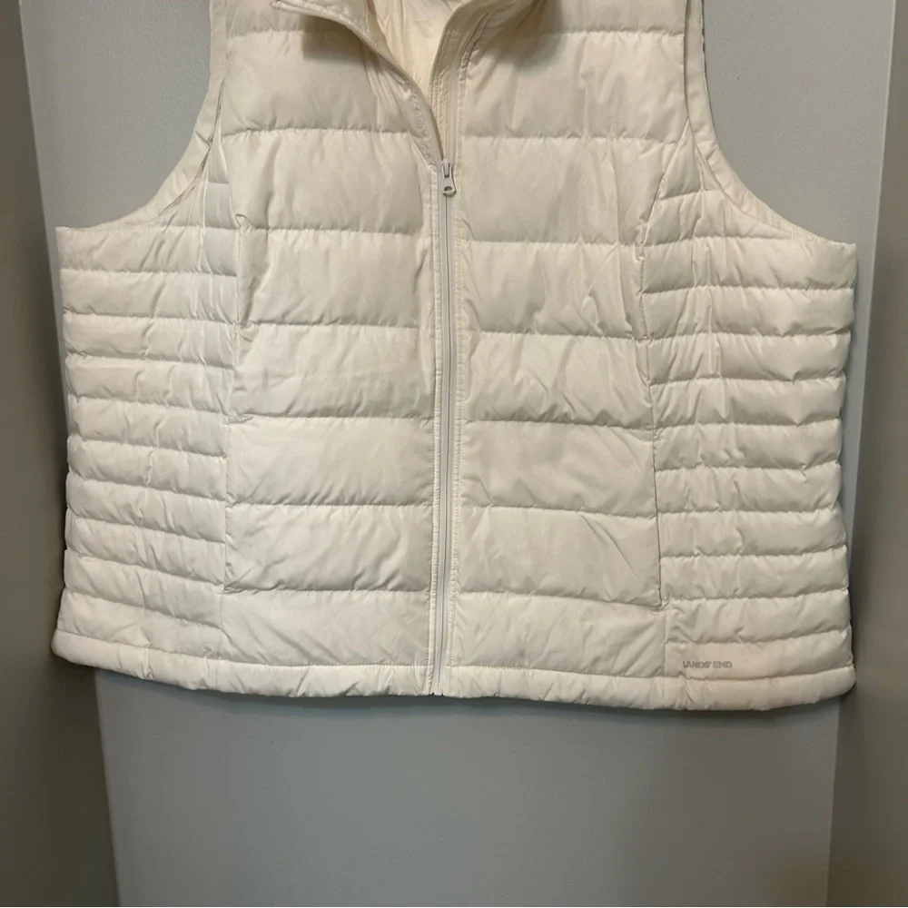 Lands End Women’s Puffer Vest Women’s 3X Plus Ivory Warm Zip Outdoors Sleeveless